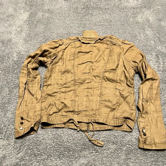 Anthropologie Hei Hei Bomber Jacket Womens 6 Small Linen Pleated Zip Military - Picture 3 of 9